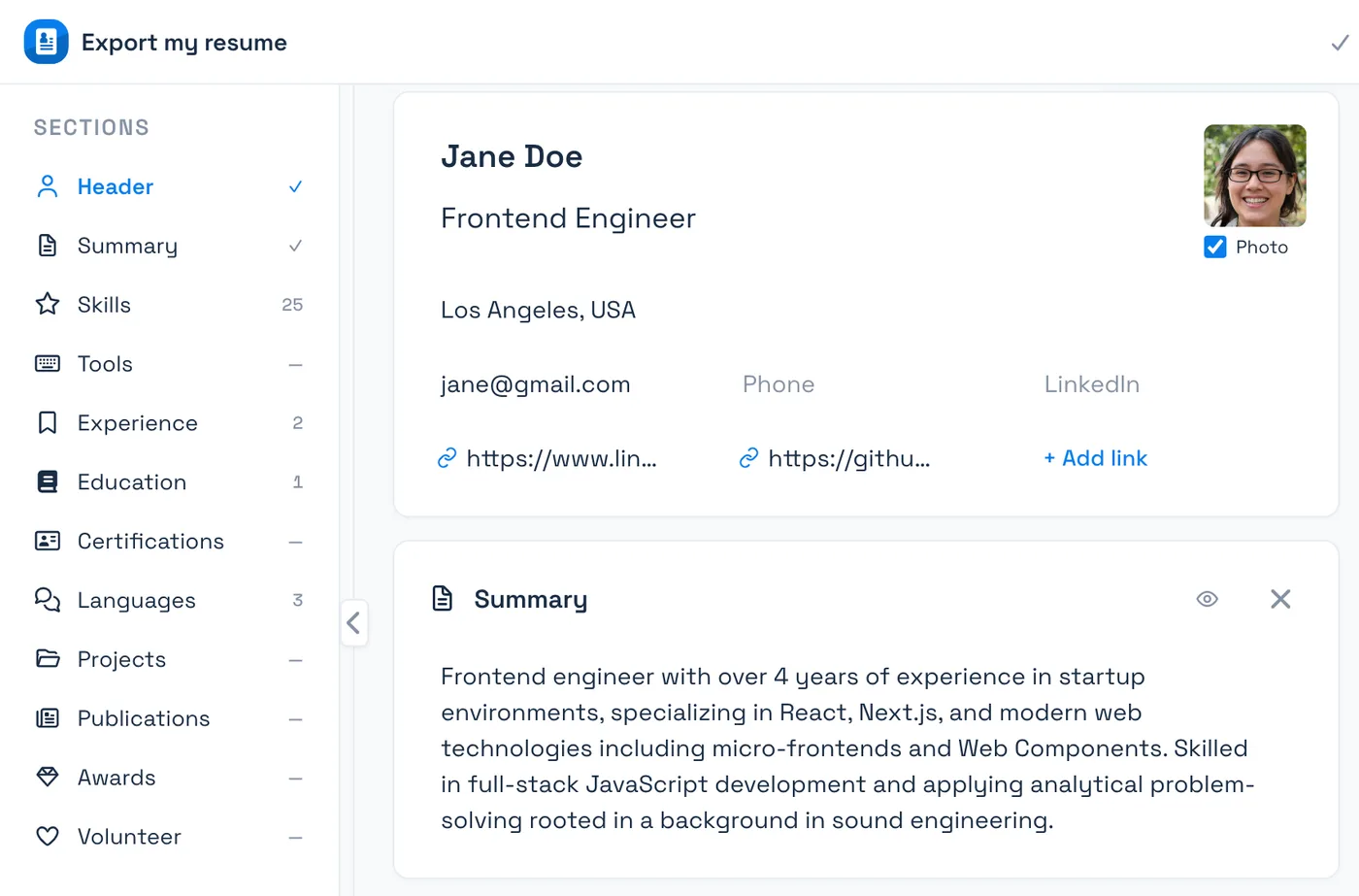 Edit your resume with full control